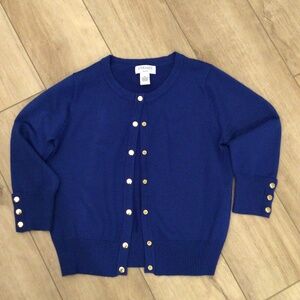 Carmen Marc Valvo Blue Cardigan with Gold Buttons